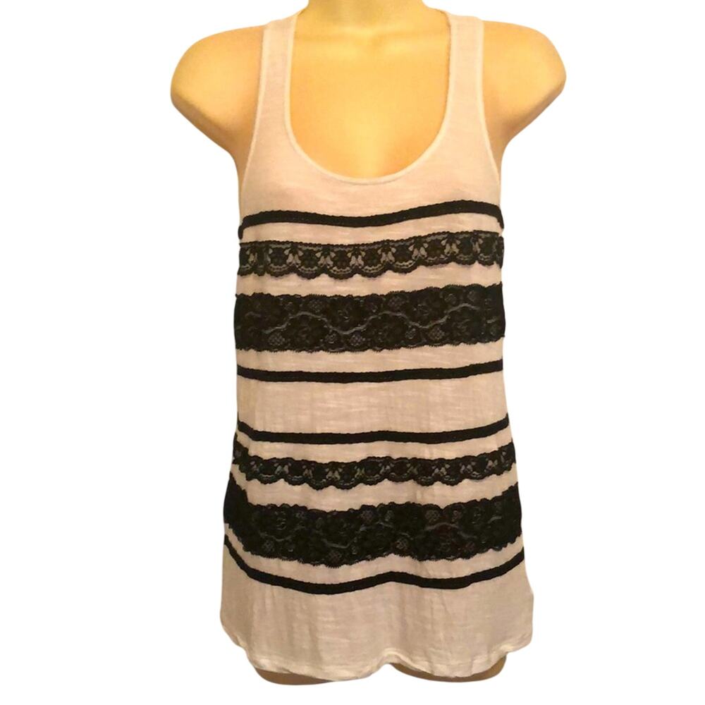 Forever 21 White Tank Top with Black Lace Trim Size Small